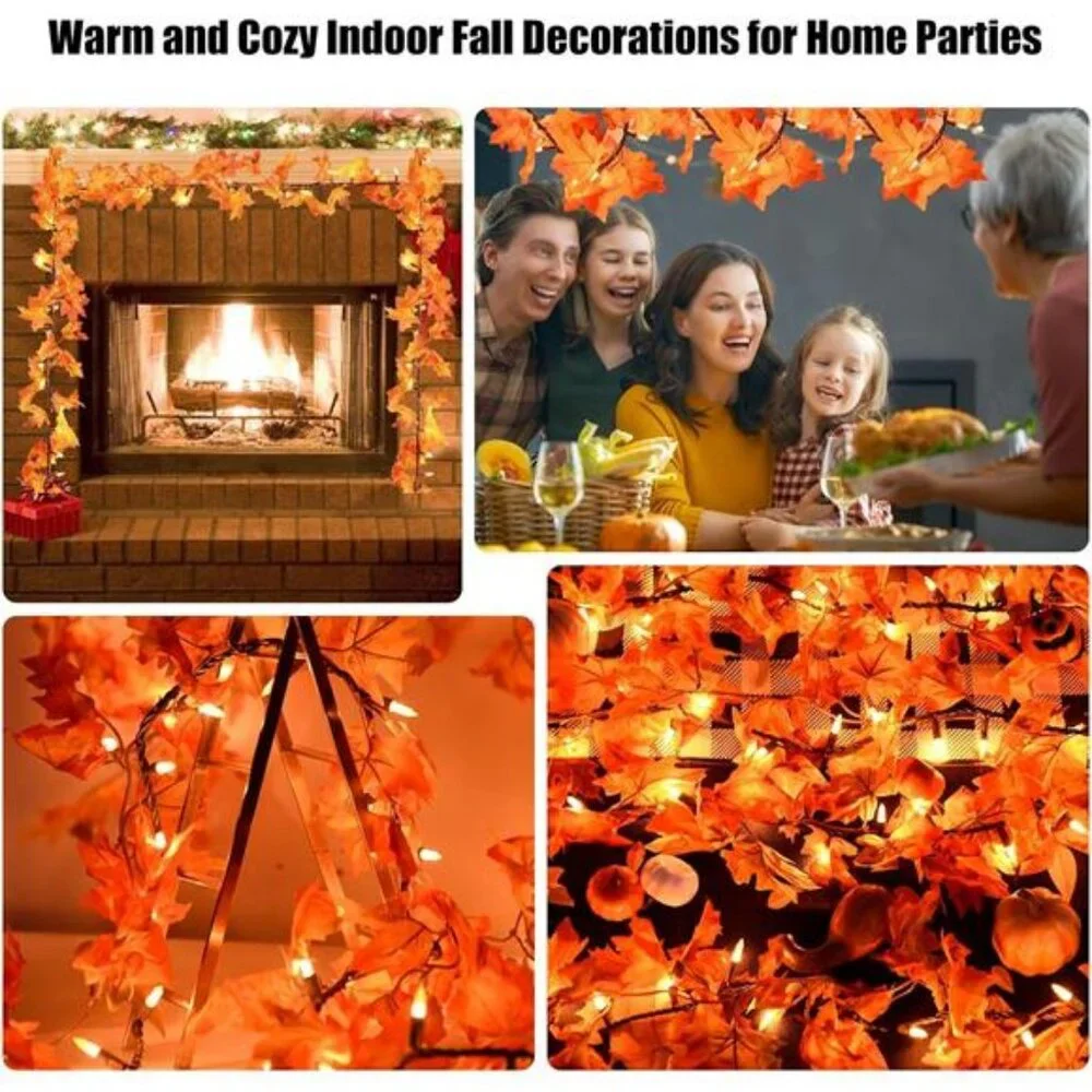 Fall Decors for Home 9FT Plug in Fall Garland with Lights 50 Orange Bulbs